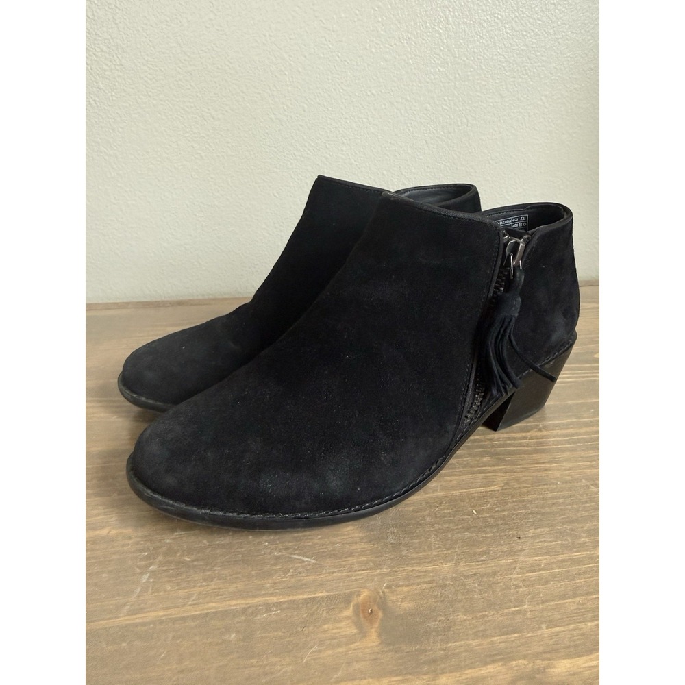 Vionic Womens 7 Black‎ Serena Suede Ankle Booties Tassel Zipper Heel